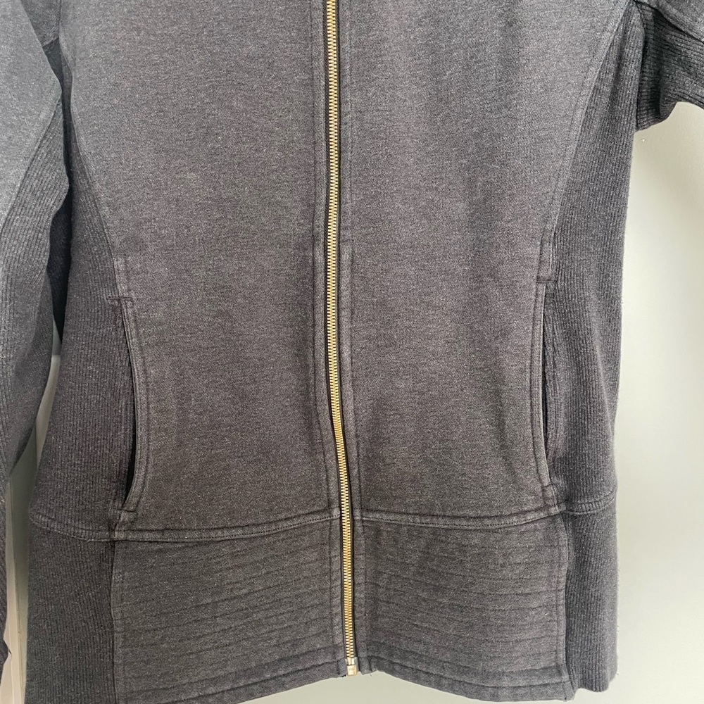 Lululemon "Radiant" Heathered Black Gold Accents Thick Funnel Neck Zip-Up Jacket - Picture 7 of 17